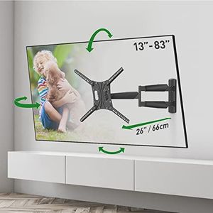 Barkan Lange tv-muurbeugel van 13 tot 75 inch, draaibaar, kantelbaar, volledige beweging, hoogwaardig, plat en gebogen, belastbaar tot 43 kg, extra lange verlenging, voor lcd-scherm