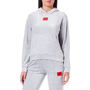 HUGO Dames fluwelen hoodie van fluweel met etiket logo rood, Medium Grey33, L, medium grey33