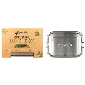 pandoo Roestvrijstalen lunchbox, 1200 ml, incl. katoenen zak, divider en e-book, lekvrije milieuvriendelijke broodtrommel voor kinderen en volwassenen, bento box, flexibele scheidingswand