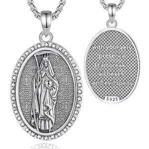 CELESTIA Santa Muerte Halsketting Mexicaanse Schedel Hanger Valse Dood Sterling Zilver Halloween Gothic Sieraden Cadeau Vrouw Dia de los Muertos, M, Sterling Zilver Roestvrij Staal, Geen Edelsteen,