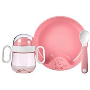 Mepal Mio - babyservies set - diep roze - 3-delig, lekvrije beker, babybord en babylepel - het perfecte geboortecadeau - vaatwasmachinebestendig