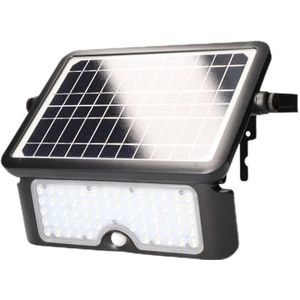 Zarivy Oplaadbare zonnelamp 10 W 1150 lm met efficiënte aanwezigheidssensor van 2 tot 8 meter, elegant design in zwart, afmetingen 27,5 x 19,6 cm, ideaal voor buiten.