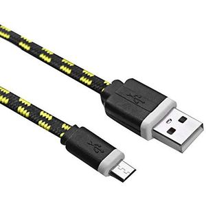 Cable Tressenkabel, 1 m, micro-USB, voor Gionee F9 Plus, Android-smartphone, USB-aansluiting, veters, nylon, zwart