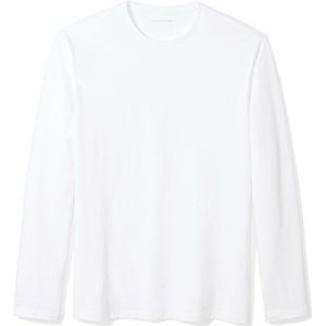 Amazon Essentials Heren T-shirt met lange mouwen, slim fit, wit, S