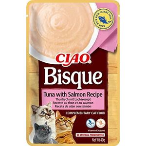 INABA Churu Bisque – kattenpuree – recept voor tonijn en zalm – gezonde prijs – zonder granen, conserveermiddelen, kleurstoffen – slechts 16 calorieën – 40 g