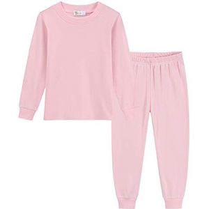 Jongens meisjes pyjamaset, effen, lange mouwen, katoen, leeftijd 7-8 jaar, roze, 7-8 jaar, Roze