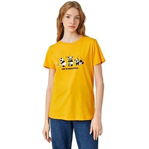 Koton T-shirt à manches courtes pour femme Col rond Prinyed Relax Fit, Orange (202), XS