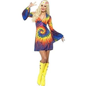 Aptafêtes - Smiffys Yéye-kostuum uit de jaren 60, met jurk, dames, hippie, Tie Dye, 20741L, psychedelisch, L