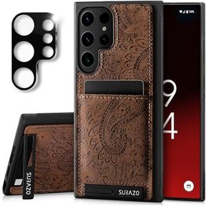 SURAZO Leren beschermhoes voor Samsung Galaxy S25 Ultra met camerabescherming, achterkant van echt leer, kaartenvak, standfunctie, bloemenpatroon, leer