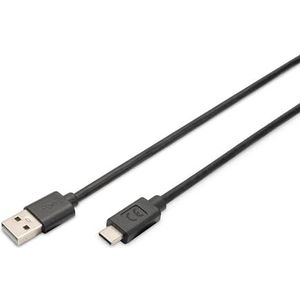 DIGITUS USB 2.0 aansluitkabel 3m USB A (St) naar USB C (St) 480Mbit/s aansluitkabel USB kabel zwart