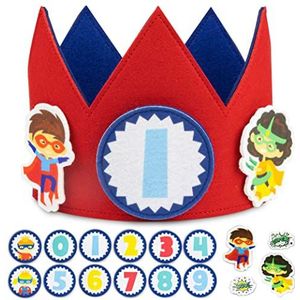 BONNYCO Verjaardagskroon Super Heros verwisselbare cijfers van 0 tot 9 en themafiguren - BONNYCO | verjaardag 1 jaar jongens, cadeau meisjes decoratie verjaardag superhelden verjaardag superhelden