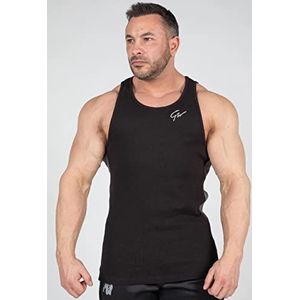 Gorilla Wear Richmond Rib Tanktop zwart, ademend, licht en comfortabel top met logo voor sport, joggen, hardlopen, dagelijks gebruik, work-out, van polyester en elastaan, aantrekkelijke pasvorm, zwart.