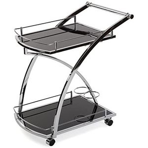 Versa Driana Moderne trolley voor keuken, woonkamer of eetkamer, met wieltjes, afmetingen (H x B x B) 73 x 46 x 66 cm, glas en metaal, kleur zwart