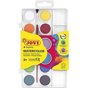 Jovi - Aquarelset met kwast, 12 containers 22 mm, briljante en intensieve kleuren, gemakkelijk te verdunnen met water en sneldrogend, glutenvrij (800/12)