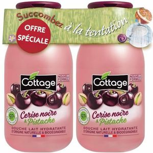 Cottage - Set van 2 hydraterende melkdouches – zwarte kers en pistache – 97% ingrediënten van natuurlijke oorsprong – gemaakt in Frankrijk – 2 x 250 ml