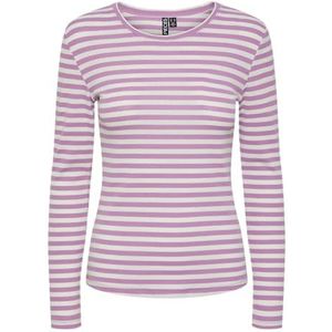 Pieces Pcruka Ls Top Noos Bc T-shirt met lange mouwen voor dames, Pastel Lavendel / Strepen: Cloud Dancer