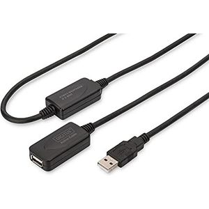 DIGITUS USB 2.0 actieve verlengkabel - repeaterkabel - USB A stekker naar USB A female - 20 m - 480 Mbit/s - Plug & Play - USB aangedreven - zwart