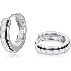 Kleine Creolen Unisex 925 Sterling Zilver Zwart Mannen Vrouwen Oorbellen Slaperige Oorbellen Jongens Verjaardagscadeaus voor Beste Vrienden, Sterling zilver