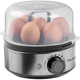 Bestron Eierkoker voor 7 eieren, met geluidssignaal en droogloopbeveiliging, traploze instelling van de hardheidsgraad op drie niveaus, met maatbeker en picknicks, kleur: zilver