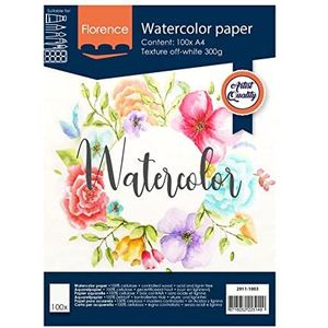 Vaessen Creative Florence 2911-1003 aquarelpapier, A4, ivoorwit, 300 g/m², 100 vellen voor aquarel, handlettering en penseelbelettering, stuk