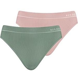 Nur Die Set van 2 kleurrijke retro damesslips, roze/kaki, Meerkleurig