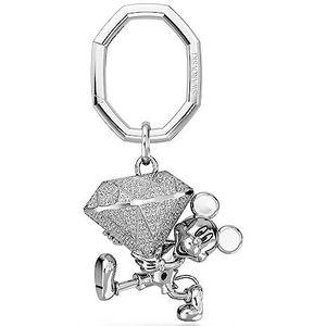 Swarovski Disney Mickey Mouse Keyring, Iconic Character Carrying an Oversized Facet Crystal, Rhodium Plated, Wit, uit de Disney100 Collectie