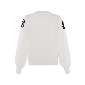 faina Pull en tricot à motif floral pour femme - Col rond - Blanc laine - Taille XS/S, Blanc cassé, XS