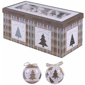 Kerstballen, diameter 7,5 cm, glanzend, in geschenkdoos, grijs, tartan-decoratie, Santa's House, 12 stuks