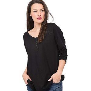 Ulla Popken Basic T-shirt voor dames, knoopsluiting, regular fit, ronde hals blauw, zwart.