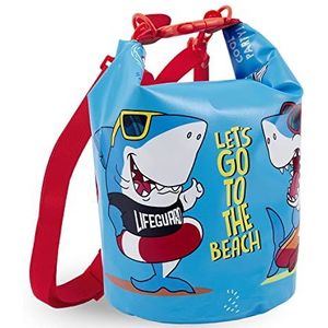 PERLETTI Blauwe kinderrugzak, waterdicht, sporttas voor jongens, fant, piraat, haai, reizen, waterdicht, met lange verstelbare riem, waterdichte tas voor strand, zee, uitstapjes, 25 x 18 x 18 cm, Haai