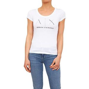 Armani Exchange Dames T-shirt met strass logo, Wit.