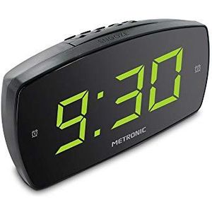 Metronic 477006 Wekker XL2 dubbel alarm met groot led-display met instelbare helderheid, snooze-functie, tijdbesparende batterijen
