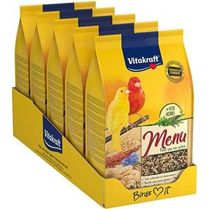 VITAKRAFT - Kanariesmenu – complete voeding voor huisvogels – rijk aan vitaminen, mineralen en sporenelementen – 5 zakjes van 900 g
