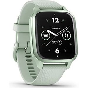 Garmin Venu Sq 2 - Multisport GPS horloge met AMOLED scherm en gezondheidstracker - Metallic Mint met Water Green polsband - 40 mm kast