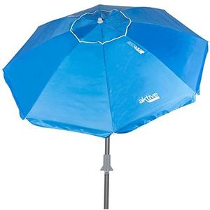 AKTIVE 62273 Parasol strandscherm windscherm opvouwbaar blauw Ø200 met zilveren coating en uv-bescherming 50, strandwindbescherming, grote parasol, strandparasol, strandparasols