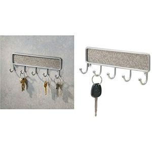 InterDesign Twillo sleutelrek – kleine wandsleutelkast van metaal en kunststof met vijf haken, zilverkleurig