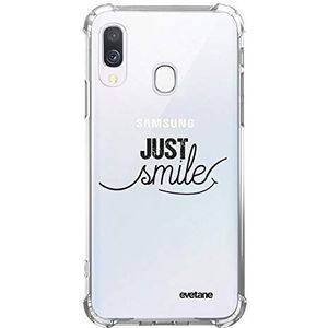 Evetane Beschermhoes compatibel met Samsung Galaxy A20e, siliconen, schokbestendige hoeken, robuust, volledige bescherming, duurzaam, transparant, Just Smile, trendy letterpatroon