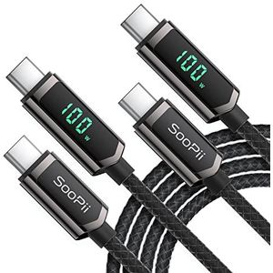 SOOPII USB C naar USB C-kabel, 100 W, (2 m, 2 stuks), type C, gevlochten kabel met led-display voor iPhone 15/15 Plus, MacBook Pro, Samsung Galaxy S22/S10, pixel, LG