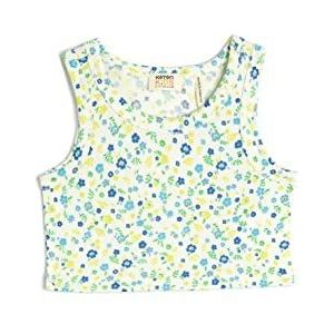 Koton Mouwloos crop top met ronde hals en bloemenprint voor meisjes, Groen design (7d8), 9-10 jaar