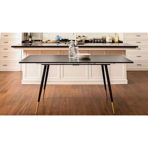 39F FURNITURE DREAM Uitschuifbare tafel in Scandinavische stijl, met zwart houten blad en goudkleurige metalen poten, voor keuken, eetkamer, woonkamer, 120-160 x 80 x 75 cm