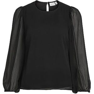 Vila Vifalia Shirt met ronde hals L/S - Noos damesblouse met lange mouwen, zwart.