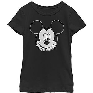 Disney Mickey Mouse Large White Outline Winking Face Girls T-shirt, zwart, zwart.