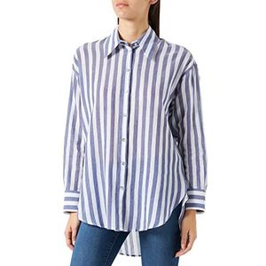 Seidensticker Damesblouse trendy blouse blouse kraag korte mouwen 100% katoen, Blauw/Wit