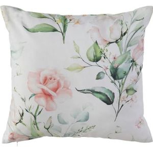 BigBuy Home Coussin blanc roses 45 x 45 cm