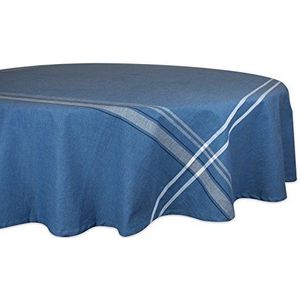 DII Tafelkleed, 100% katoen, Franse strepen, Chambray blauw, rond, 178 cm