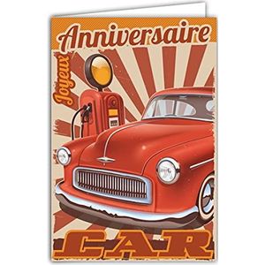 Afie 65-1301 Wenskaart voor verjaardag, auto, rood, vintage retro, mechanisch, met witte envelop, formaat 12 x 17,5 cm