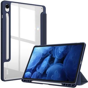 Fintie Hybride tablethoes voor Samsung Galaxy Tab S9 11 inch 2023 SM-X710/X716B/X718U met penhouder, schokbestendige beschermhoes met transparante harde achterkant, donkerblauw
