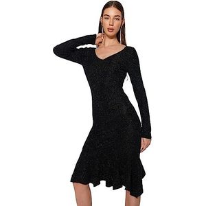 Trendyol Robe en tricot à coupe ajustée sirène pour femme, Noir, M