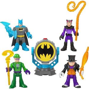 Imaginext HFD47 DC Super Friends met 4 beweegbare figuren, transparant, 4 gevechtsaccessoires, 1 lichtgevende bat-signaal, speelgoed voor kinderen, vanaf 3 jaar, HFD47