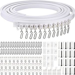 5 meter buigbaar plafond gebogen gordijnbaan flexibele plafondgordijnmontage zachte ramen gebogen baan voor gordijnrail met metalen gordijnhaken, bedgordijnen kamerverdeler, plafondrail